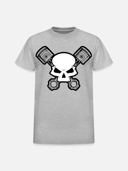 Skull and Pistons - Heavyweight Unisex T-Shirt by Gildan - heather gray