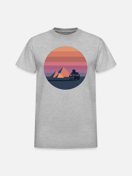 Volkswagen VW T2a Camper With Pyramids - Heavyweight Unisex T-Shirt by Gildan - heather gray