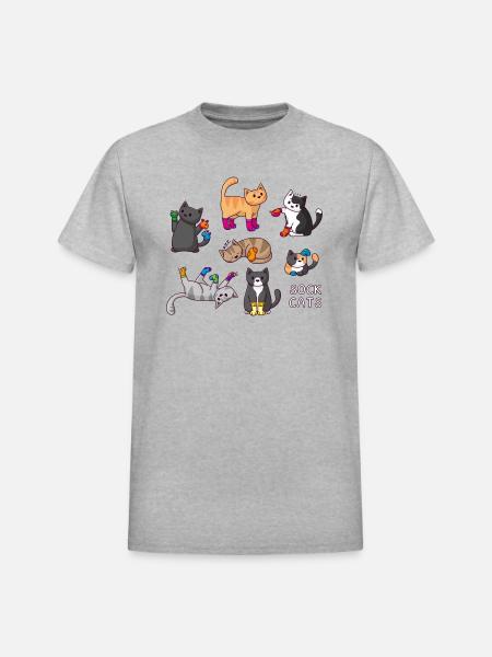 Sock Cats - Heavyweight Unisex T-Shirt by Gildan - heather gray