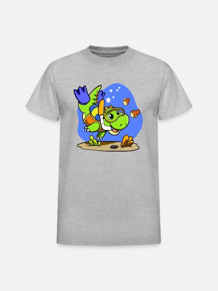 Scuba Dino - Heavyweight Unisex T-Shirt by Gildan - heather gray