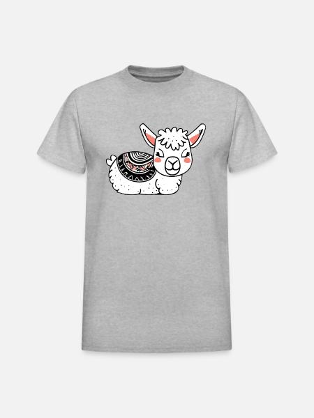 Adorable Llama Resting - Heavyweight Unisex T-Shirt by Gildan - heather gray