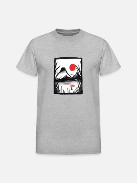 Japanese Landscape - Heavyweight Unisex T-Shirt by Gildan - heather gray