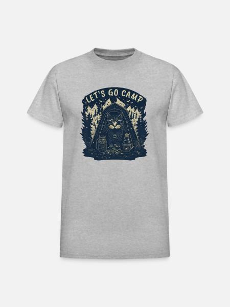 Cat Let's Go Camp - Heavyweight Unisex T-Shirt by Gildan - heather gray