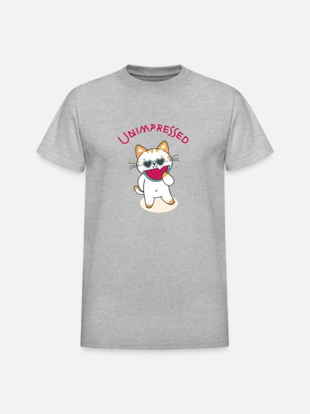Unimpressed Funny Angry Cat - Heavyweight Unisex T-Shirt by Gildan - heather gray