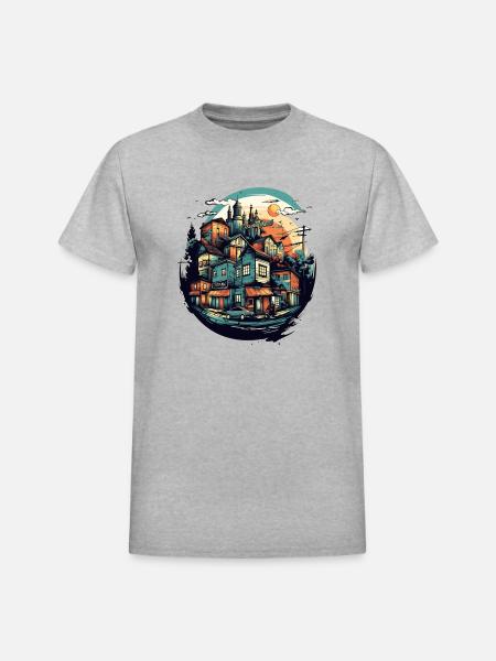 Small Town City - Heavyweight Unisex T-Shirt by Gildan - heather gray