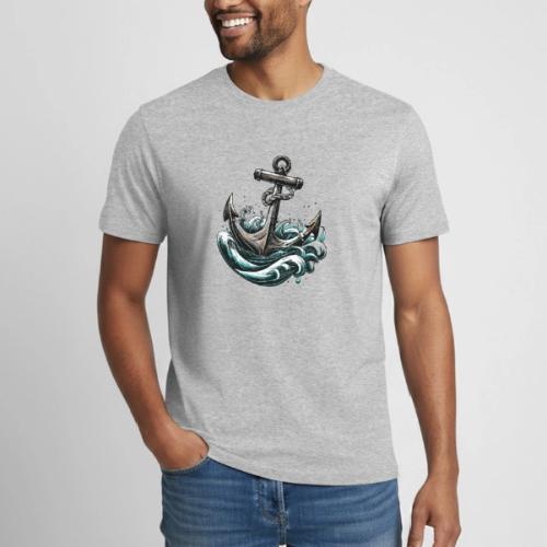 Nautical Retro Ship Anchor - Heavyweight Unisex T-Shirt by Gildan