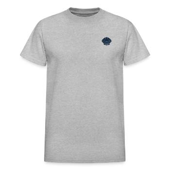 Coquillage brodé - T-shirt unisexe épais Gildan - gris chiné - Devant - AI Model Female 172 dark (172cm) & AI Model Male 185 dark (185cm)