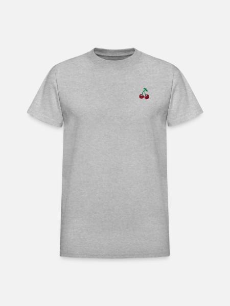 Cherries embroidered - Heavyweight Unisex T-Shirt by Gildan - heather gray