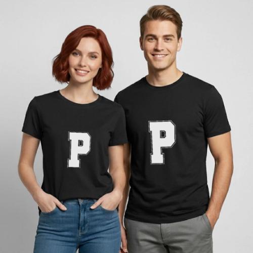 White Letter P – Varsity Alphabet Monogram - Heavyweight Unisex T-Shirt by Gildan