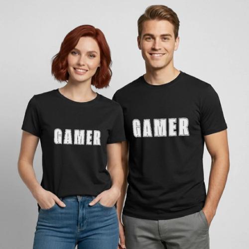 Gamer Collegiate White Text Design - Heavyweight Unisex T-Shirt by Gildan