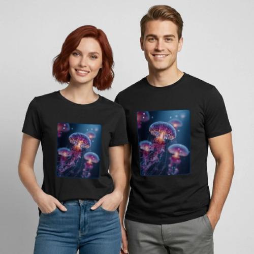 Glowing Jellyfish Deep Sea Design - Heavyweight Unisex T-Shirt by Gildan