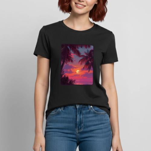 Tropical Sunset Palm Silhouette Design - Heavyweight Unisex T-Shirt by Gildan