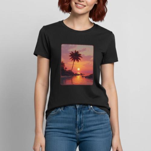 Tropical Beach Sunset Palm Design - Heavyweight Unisex T-Shirt by Gildan