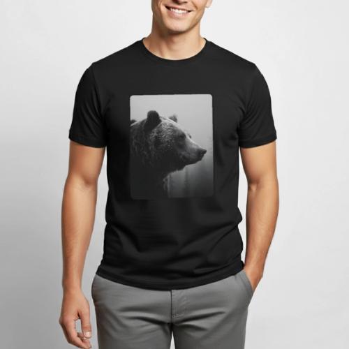 Grizzly Bear Black White Portrait Design - Heavyweight Unisex T-Shirt by Gildan