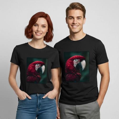 Red Green Macaw Bird Portrait Design - Heavyweight Unisex T-Shirt by Gildan