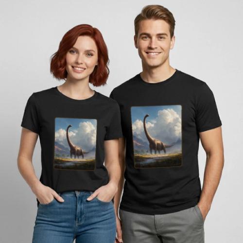Brachiosaurus Valley Landscape Design - Heavyweight Unisex T-Shirt by Gildan