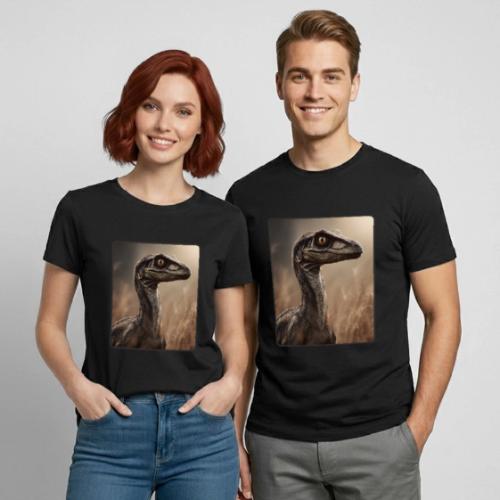 Velociraptor Feathered Portrait Design - Heavyweight Unisex T-Shirt by Gildan