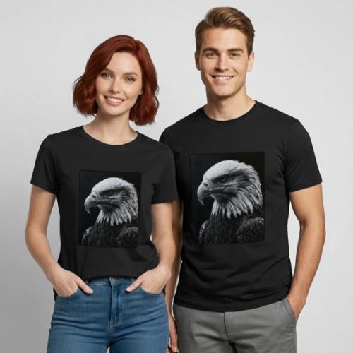 Black White Bald Eagle Design - Heavyweight Unisex T-Shirt by Gildan