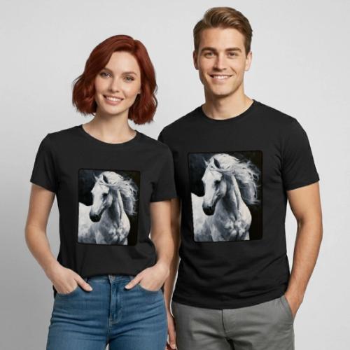 White Horse Oil Painting Design - Heavyweight Unisex T-Shirt by Gildan