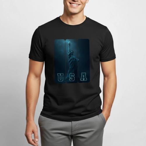 Neon Liberty USA Triptych - Heavyweight Unisex T-Shirt by Gildan