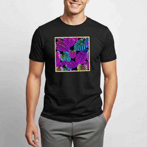 NeonLeaf Harmony Vibrant Pattern - Heavyweight Unisex T-Shirt by Gildan