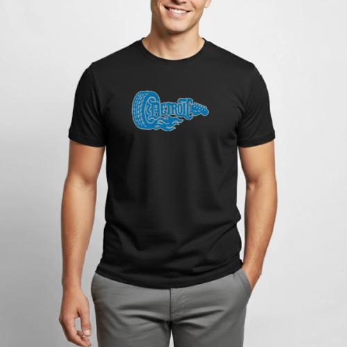The D® - Detroit Wheel Guitar with Flames Bl Slvr - Heavyweight Unisex T-Shirt by Gildan