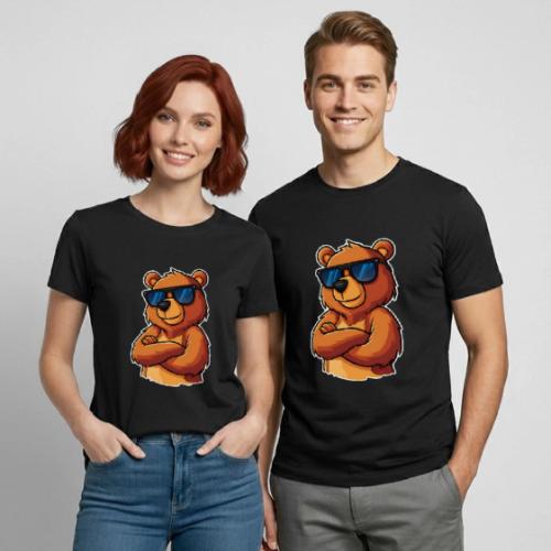 Cool Bear Sunglasses Cartoon Design - Heavyweight Unisex T-Shirt by Gildan