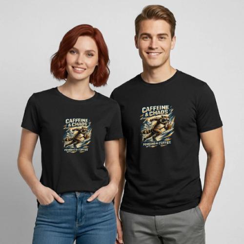 Funny Caffeine Chaos Raccoon Coffee Lover Morning - Heavyweight Unisex T-Shirt by Gildan