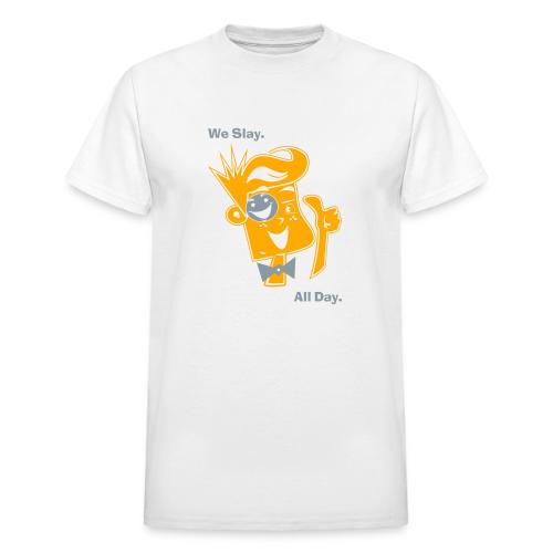 We Slay All Day Shiny Shirt Metallic Silver & Gold - Heavyweight Unisex T-Shirt by Gildan