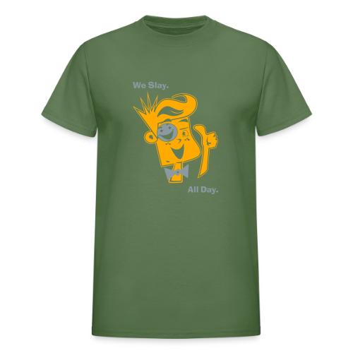 We Slay All Day Shiny Shirt Metallic Silver & Gold - Heavyweight Unisex T-Shirt by Gildan