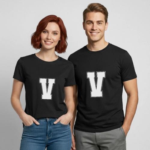 White Letter V – Varsity Alphabet Monogram - Heavyweight Unisex T-Shirt by Gildan