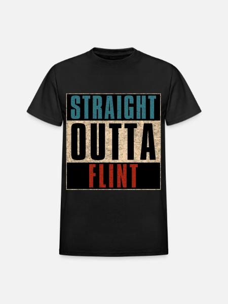 Straight Outta Flint Michigan MI - Heavyweight Unisex T-Shirt by Gildan - black