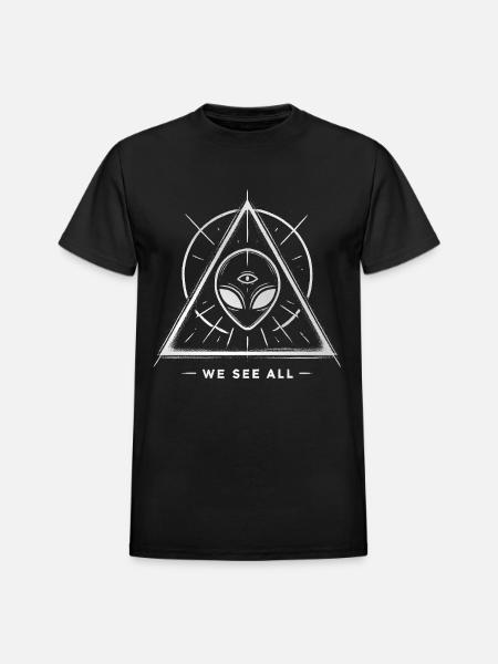 Alien Symbol We See All Cosmic Mystery Tee - Heavyweight Unisex T-Shirt by Gildan - black