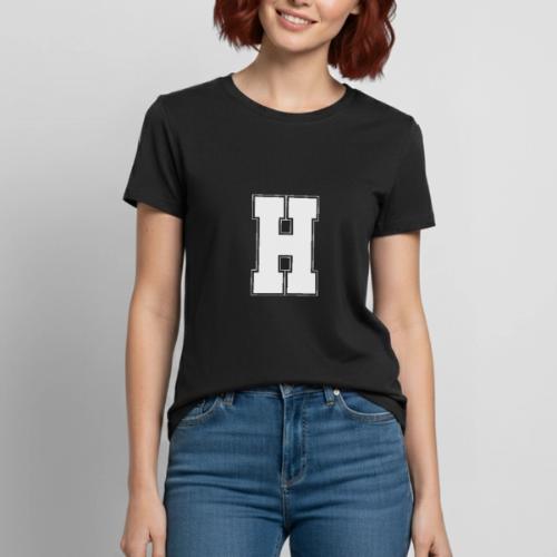 White Letter H – Varsity Alphabet Monogram - Heavyweight Unisex T-Shirt by Gildan