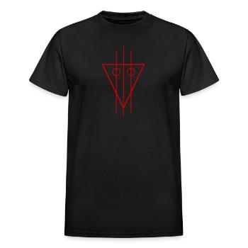 "MIRROR THIEF" Sigil - Heavyweight Unisex T-Shirt by Gildan - black - Front - AI Model Female 172 light (172cm) & AI Model Male 178 light (178cm)