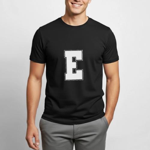 White Letter E – Varsity Alphabet Monogram - Heavyweight Unisex T-Shirt by Gildan