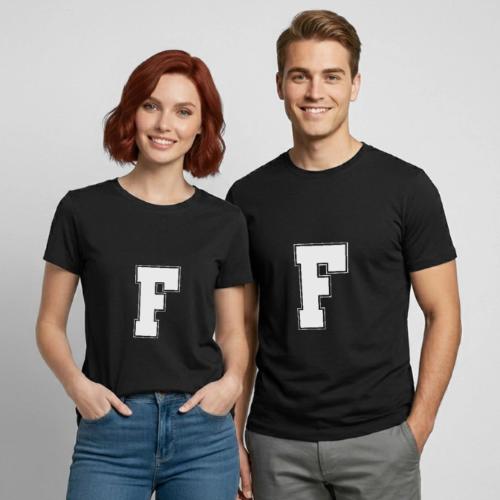 White Letter F – Varsity Alphabet Monogram - Heavyweight Unisex T-Shirt by Gildan