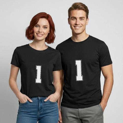 White Number 1 – Varsity Font - Heavyweight Unisex T-Shirt by Gildan