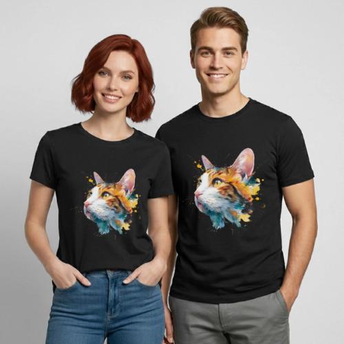 Cat: Feline Ink Burst - Heavyweight Unisex T-Shirt by Gildan