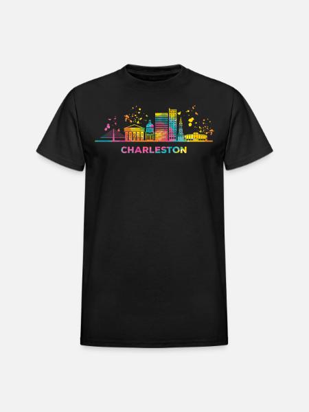 Charlestonian Skyline Charleston - Heavyweight Unisex T-Shirt by Gildan - black