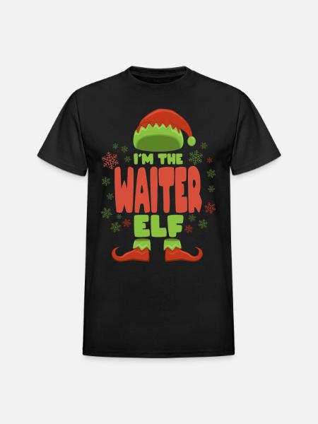Waiter Christmas Elf - Heavyweight Unisex T-Shirt by Gildan - black