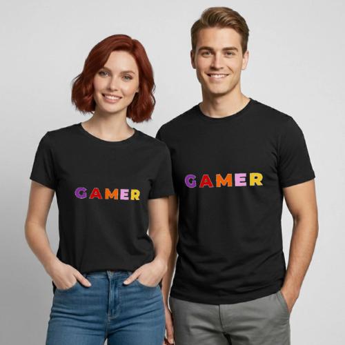 Multicolor GAMER Typography Design - Heavyweight Unisex T-Shirt by Gildan
