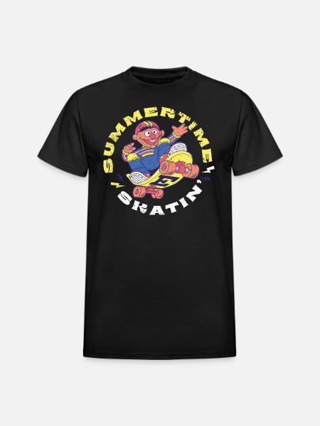 Sesame Street Design Ernie Summer Time Skatin' - Heavyweight Unisex T-Shirt by Gildan - black