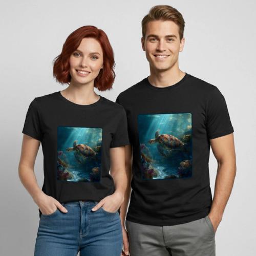 Sea Turtle Coral Reef Design - Heavyweight Unisex T-Shirt by Gildan