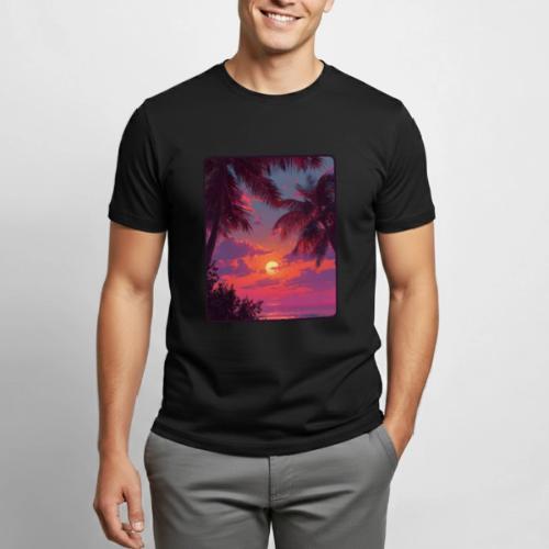 Tropical Sunset Palm Silhouette Design - Heavyweight Unisex T-Shirt by Gildan