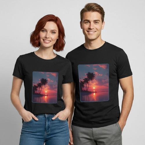 Tropical Sunset Ocean Reflection Design - Heavyweight Unisex T-Shirt by Gildan