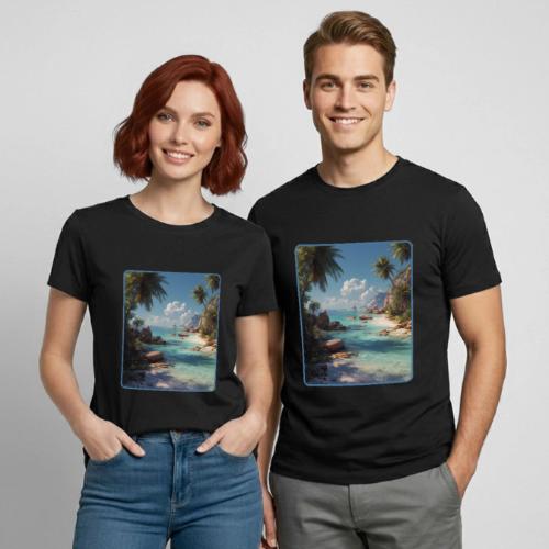 Tropical Island Paradise Ocean Design - Heavyweight Unisex T-Shirt by Gildan