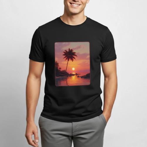 Tropical Beach Sunset Palm Design - Heavyweight Unisex T-Shirt by Gildan