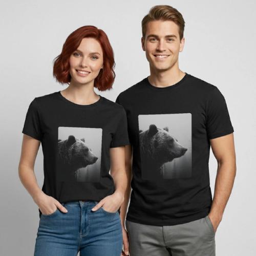 Grizzly Bear Black White Portrait Design - Heavyweight Unisex T-Shirt by Gildan