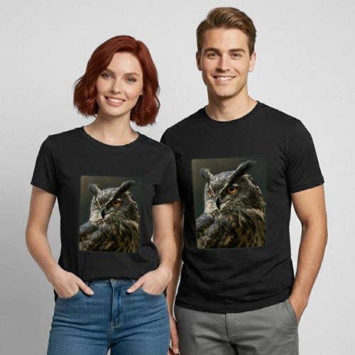 Eurasian Eagle Owl Portrait Design - Heavyweight Unisex T-Shirt by Gildan